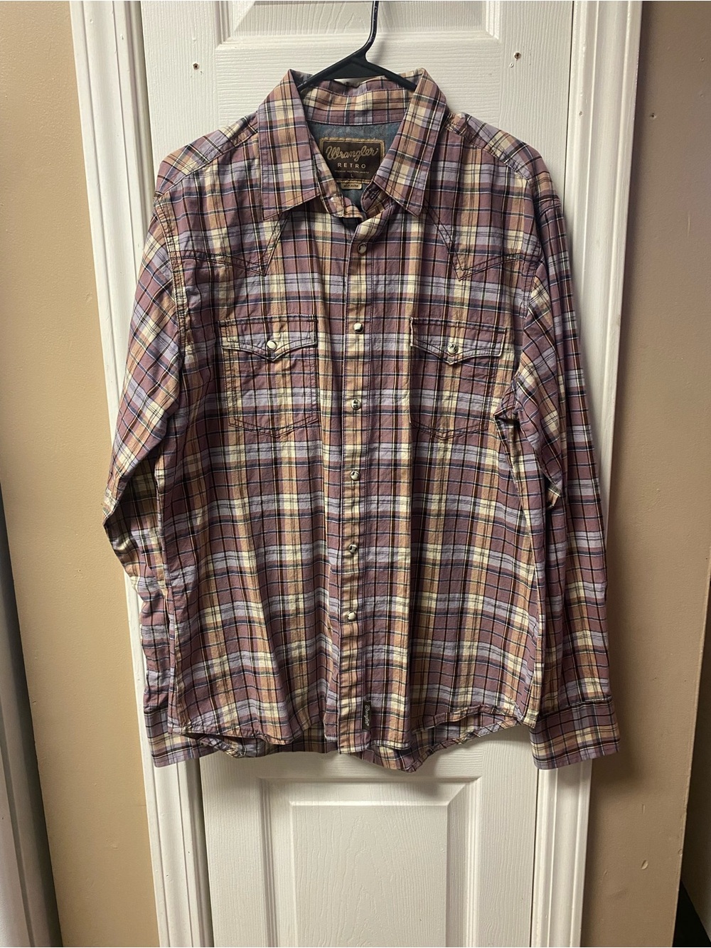 Wrangler Retro Plaid Button-Down Shirt in Burgundy and Cream